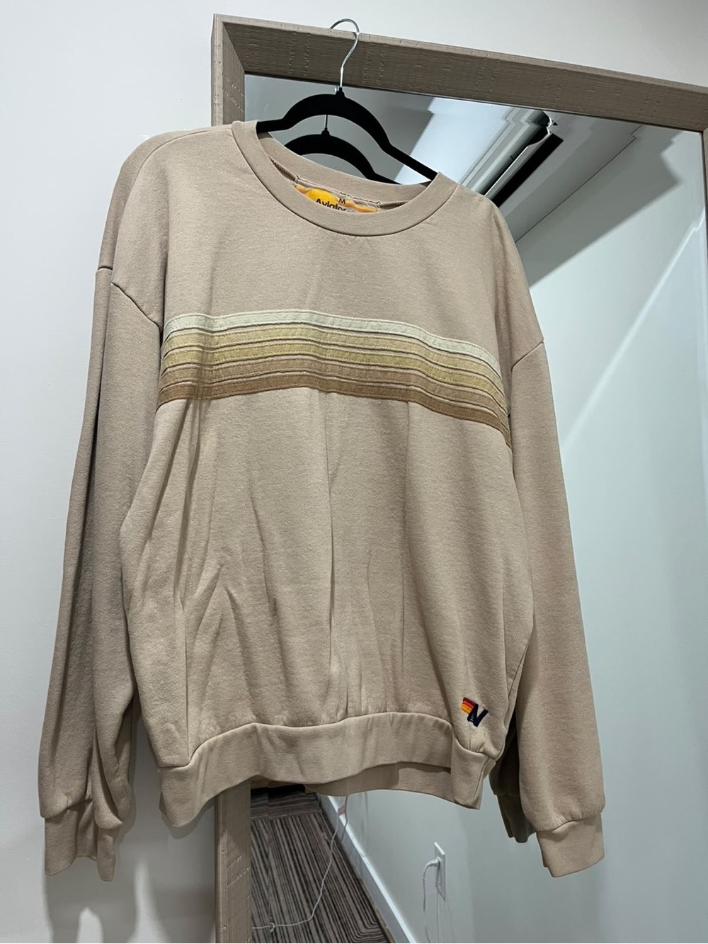Women’s Aviator Nation beige Striped Crewneck Sweater size M